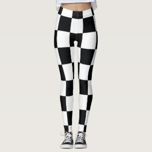 Black and White Chequered Pattern Leggings