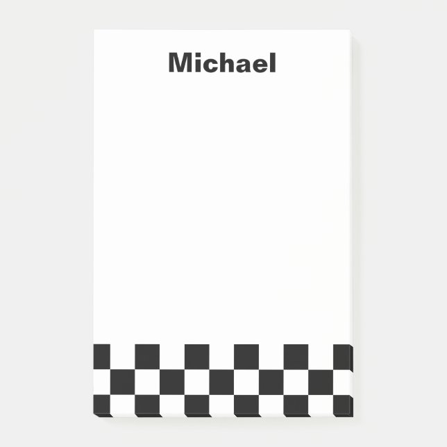 Black and White Chequered Pattern Name Post-it Notes (Front)