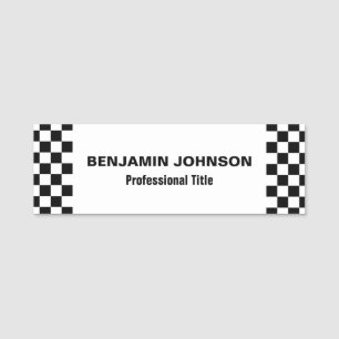 Black and White Chequered Pattern Name Tag