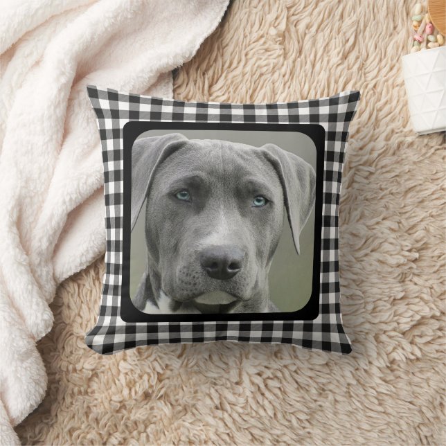 Black and White Chequered Pattern Pet Dog Memorial Cushion (Blanket)