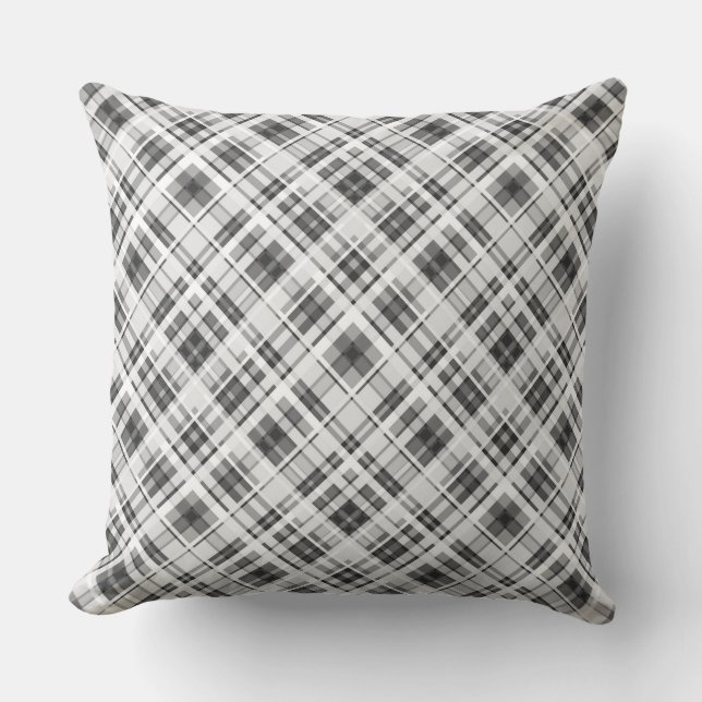 Black and white chequered pattern print cushion (Front)