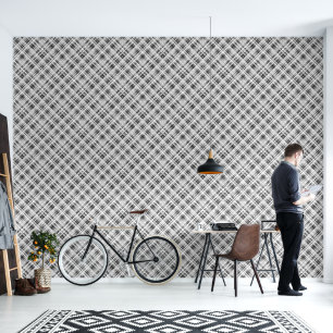 Black and white chequered pattern print wallpaper