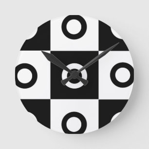 Black and white chequered pattern round clock