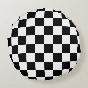 black and white chequered pattern round cushion