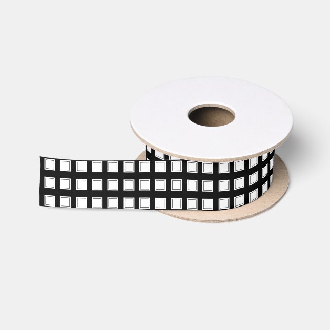 Black and White Chequered Pattern Satin Ribbon (Spool)