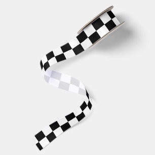 Black and White Chequered Pattern Satin Ribbon