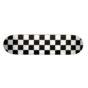 Black and White Chequered Pattern Skateboard