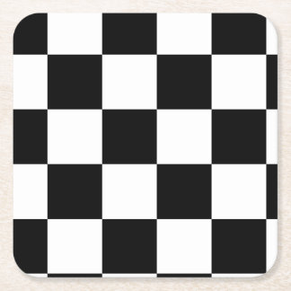 Black and White Chequered Pattern Square Paper Coaster
