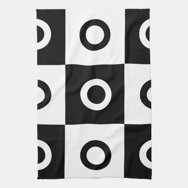 Black and white chequered pattern tea towel (Vertical)