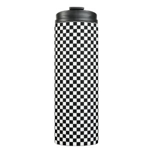 Black and white chequered pattern thermal tumbler