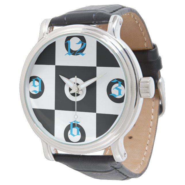 Black and white chequered pattern watch (Angled)