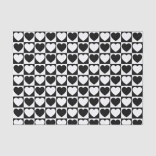 Black and White Chequered Pattern With Hearts Tissue Paper