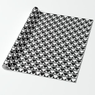 Black and White Chequered Pattern With Hearts Wrapping Paper