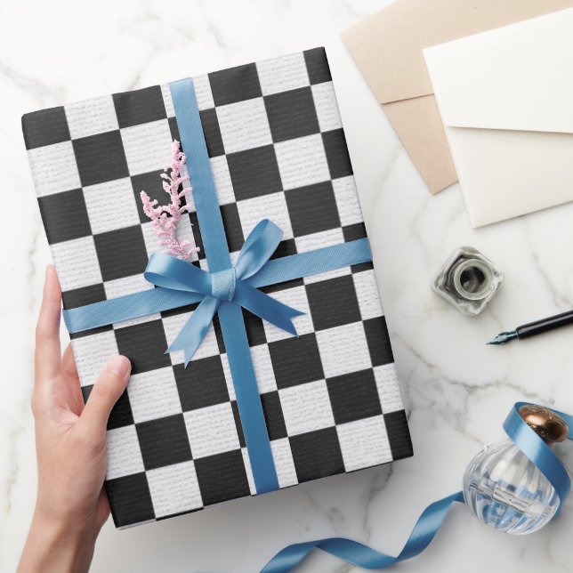 Black and White Chequered Pattern Wrapping Paper (Gifting)