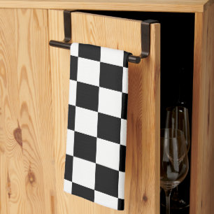 Black and White Chequered Print Tea Towel