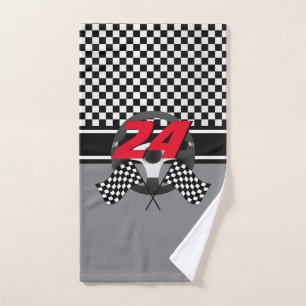 Black and White Chequered Racing Bath Towel Set