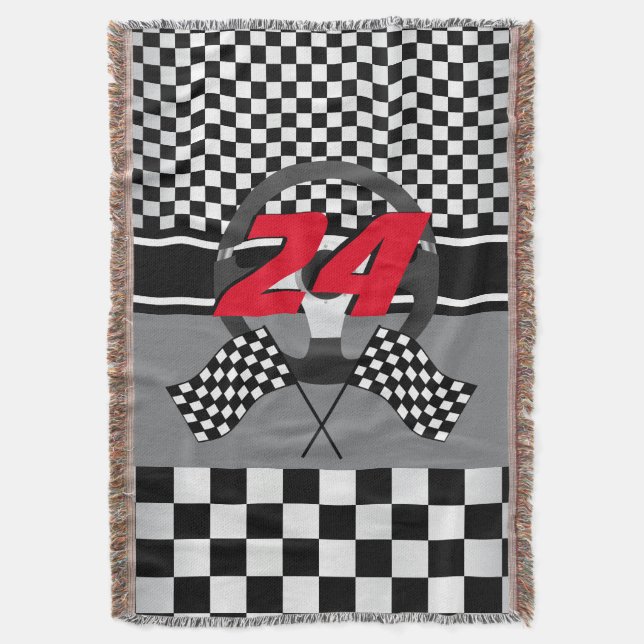 Black and White Chequered 🏎 Racing Design Throw Blanket (Front Vertical)