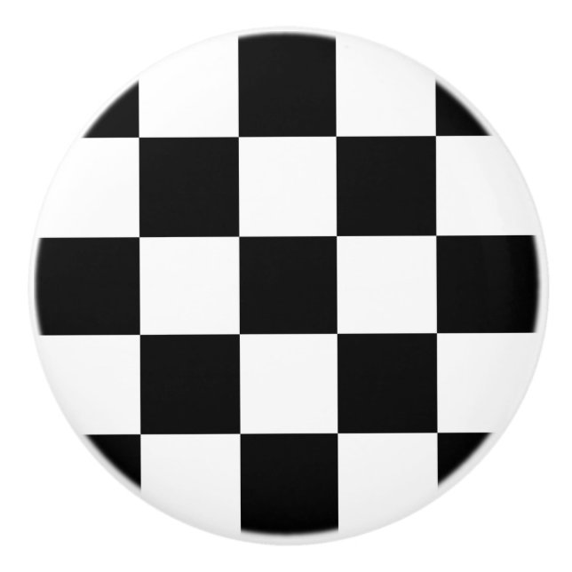 Black and White Chequered/Racing Flag Ceramic Knob (Front)