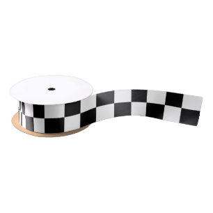 Black and White Chequered Satin Ribbon