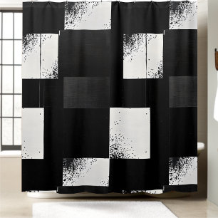 Black and White Chequered Shower Curtain Style 4