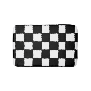 Black and White Chequered Splatter Effect Bath Mat