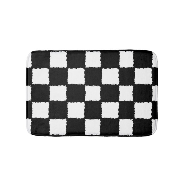 Black and White Chequered Splatter Effect Bath Mat (Front)