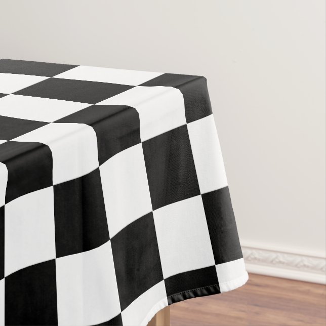 Black and White Chequered Sport Tablecloth (In Situ)