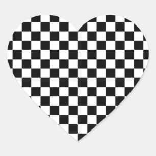 Black and White Chequered Squares Heart Sticker