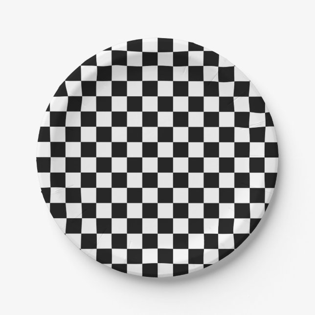 Black and White Chequered Squares Paper Plate (Front)