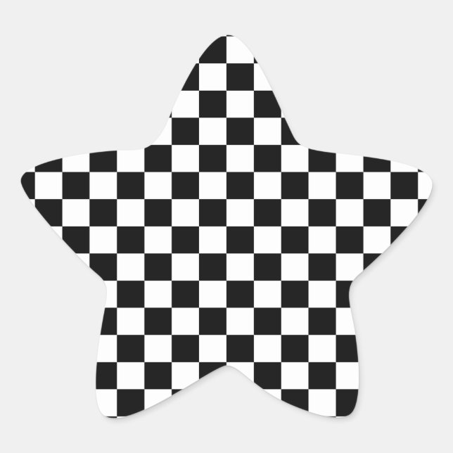Black and White Chequered Squares Star Sticker (Front)