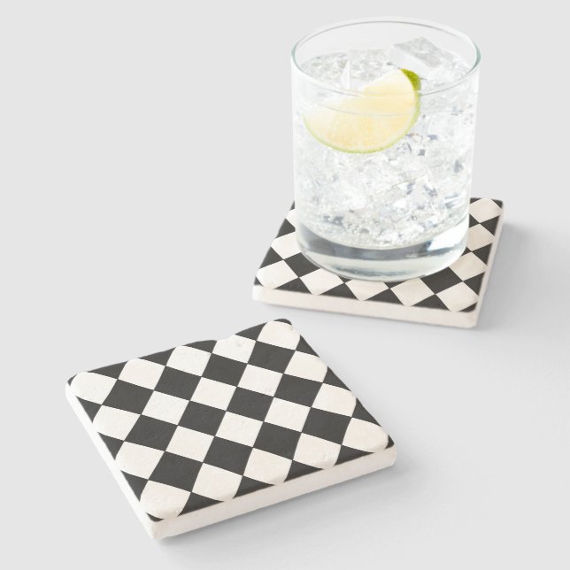 Black and White Chequered Stone Coaster (Side)