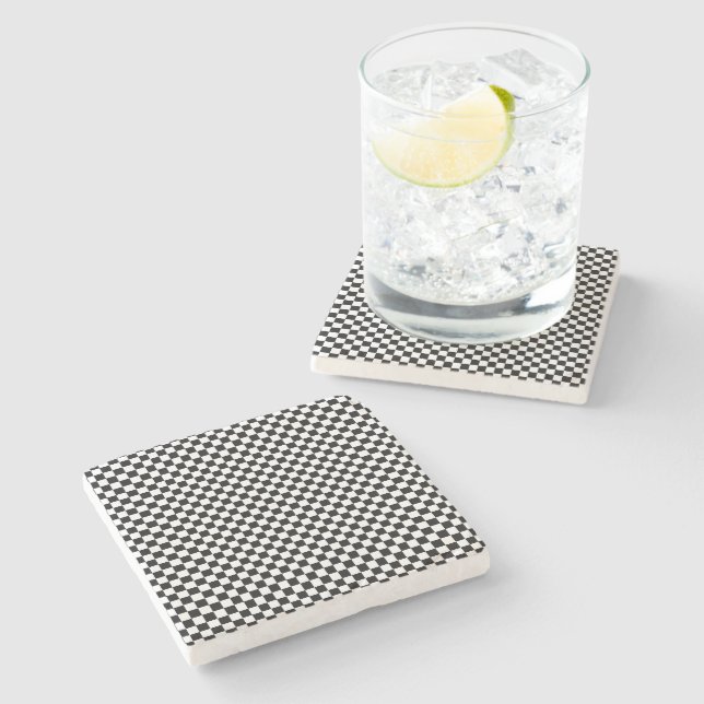 Black and white chequered  stone coaster (Side)