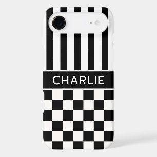 Black and White Chequered Striped Personalised