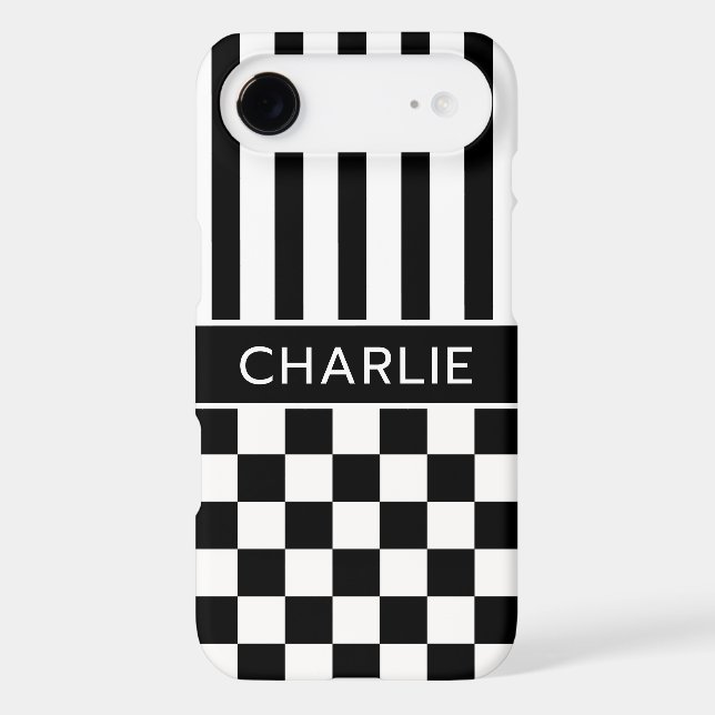 Black and White Chequered Striped Personalised (Back)