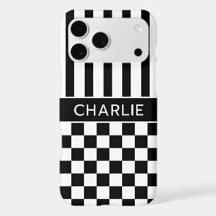 Black and White Chequered Striped Personalised