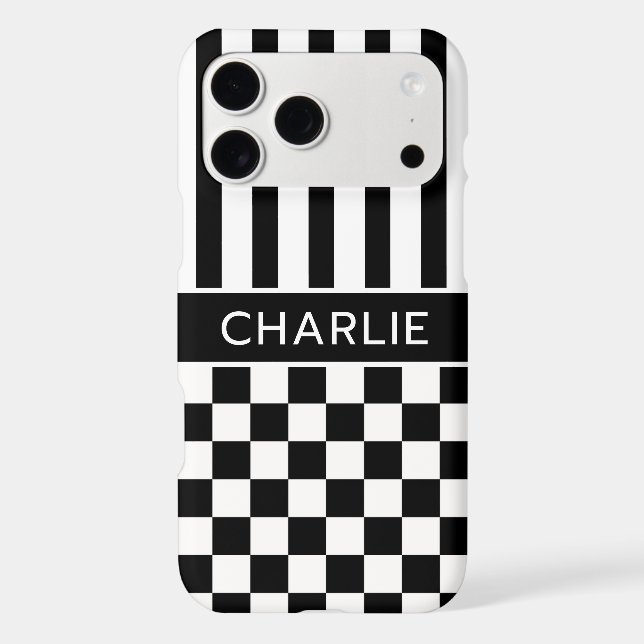 Black and White Chequered Striped Personalised (Back)