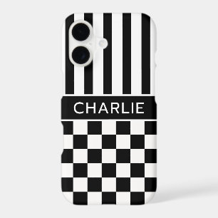 Black and White Chequered Striped Personalised