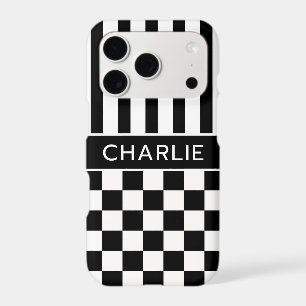 Black and White Chequered Striped Personalised