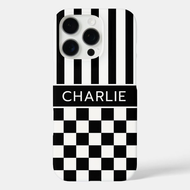 Black and White Chequered Striped Personalised Case-Mate iPhone Case (Back)