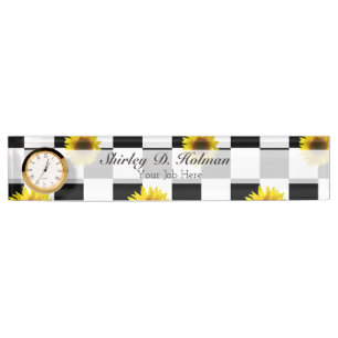 Black and White Chequered & Sunflower Print Nameplate