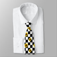 Black and White Chequered & Sunflower Print