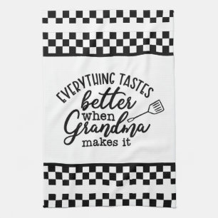 Black and White Chequered with Quote Tea Towel