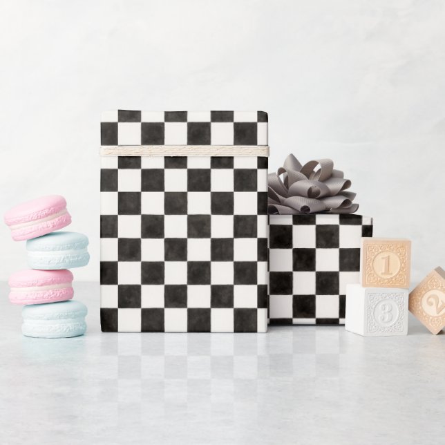 Black and White Chequered Wrapping Paper (Baby Shower)