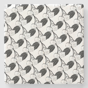 Black and White Cherries Stone Coaster