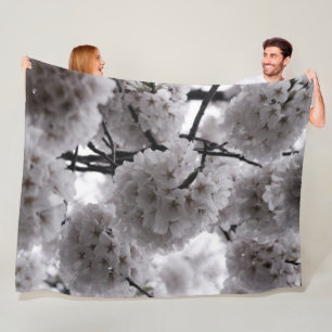 Black and White Cherry Blossoms Fleece Blanket