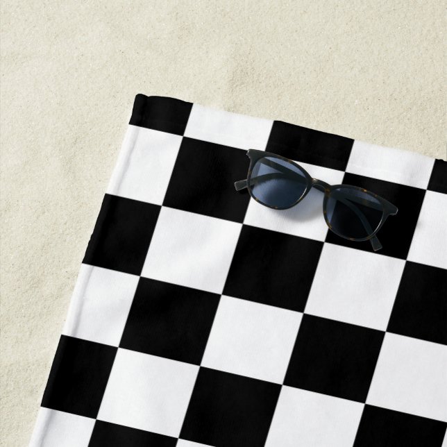 Black and White Chess Digital Print Beach Towel (In Situ)