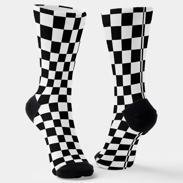 Black and White Chess Digital Print Socks (Angled)