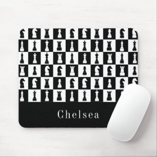 Black And White Chess Figures Pattern Mouse Pad