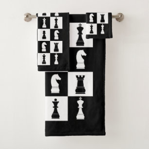 Black And White Chess Game Figures Bath Towel Set