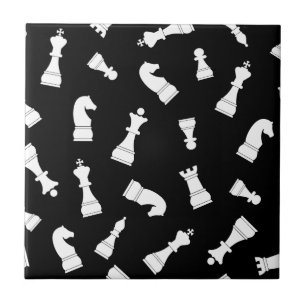 Black and White Chess Piece Pattern Ceramic Tile